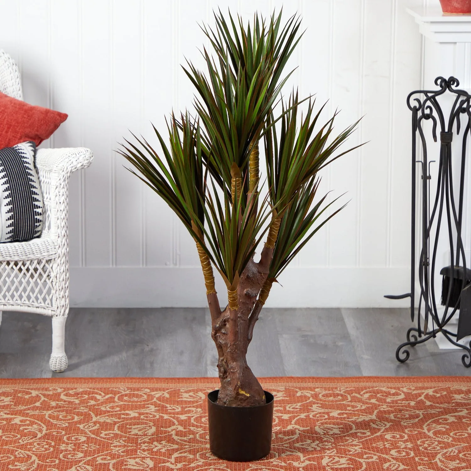Bamboo palm silk plant styled in a living room